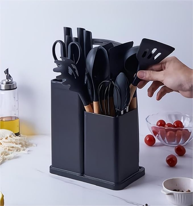 Kitchen Utensils Set & Knife Set With Block, 19 Piece All-in-One Cooking Set, 12 Nonstick Silicone Utensils + 5 Sharp Stainless Steel Chef Knives + Cutting Board, Dishwasher Safe Gift Set - Image 7